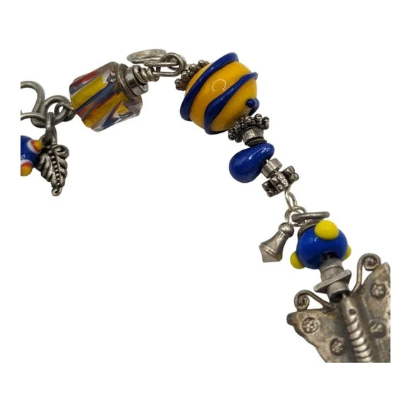 Beautiful Artisian-Made Blue Yellow Red Art Glass Ceramic 8" Bracelet Butterfly - Picture 7 of 13